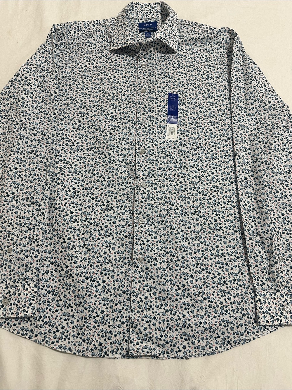 Apt. 9 Men's White Button-Down Shirt with Blue and Green Floral Print